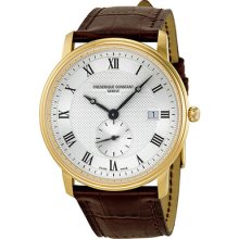 Frederique Constant Classics Silver Guilloche Dial Brown Leather Mens Watch