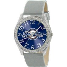 Game Time Gray Mlb-Gli-Mil Women'S Mlb-Gli-Mil Glitz Classic Analog Milwaukee Brewers Watch