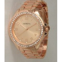 Geneva Boyfriend Style Watch Rose Gold Fashion Designer Rhinestones 0404