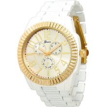 Geneva Boyfriend White Gold Plated Designer Chronograph Metal Xl Case Band Watch