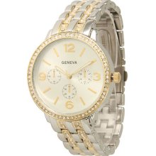 Geneva Crawford Boyfriend Style Fashion Metal Crystal Bling Watch 124 Two Tone