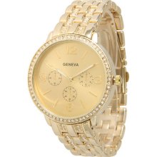 Geneva Crawford Boyfriend Style Fashion Metal Crystal Bling Watch 124 Gold