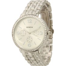 Geneva Crawford Boyfriend Style Fashion Metal Crystal Bling Watch 124 Silver