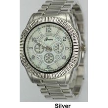 Geneva Platinum Mens Silver White Face Chronograph Style Stainless Steel Watch