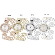 Geneva Platinum Polished Swirl Cuff Watch (Silver)