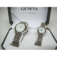 Geneva Quartz Classic Collection his her Watch 8018-A - White - Stainless Steel - 3