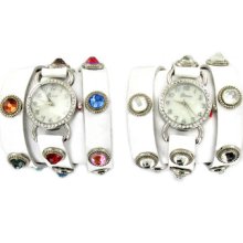 Geneva Rhinestone Wrap-around Watch Color White, Lot Of 6 Pcs