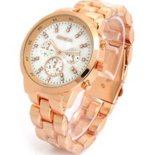 Geneva Rose/gold 3d Crystal Hours Wht Dial Oversized Boyfriend Watch