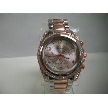 Geneva Silver/rose Gold Bracelet Fashion Oversized Women's Boyfriend Watch