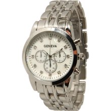 Geneva Silver/white Designer Chronograph Women's Metal Slim Dial Bracelet Watch