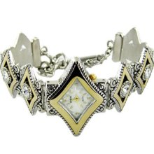Geneva Women Silver Tone Triangle Crystal Accented Link Watch