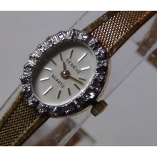 Geneve Ladies Gold Swiss Made Diamonds Quartz Thin Watch