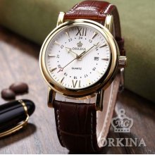 Genuine Orkina Staineless Steel Case White Dial Date Men Sport Quartz Watch Usts