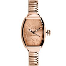 Glam Rock Art Deco Collection Women's Quartz Watch With Rose Gold Dial Analogue Display And Rose Gold Stainless Steel Plated Bracelet 0.96.3182