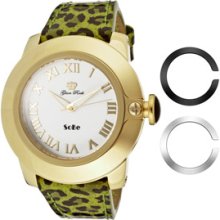 Glam Rock Watches Women's Sobe-Mood White Dial Green Leather With Leop