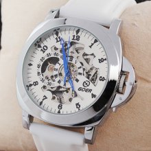 Goer Automatic Skeleton Watch Black/white Silicon Band Fashion Unisex Gift