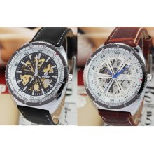 Goer White/black Skeleton Strap Rotatable Mens Self Wind Mechanical Wrist Watch