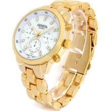 Gold 3d Geneva Crystal Hours Mop Dial Oversized Boyfriend Watch