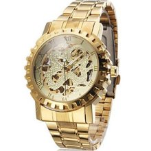 Gold Alloy Band Mens Automatical Mechnical Analog Wrist Watch