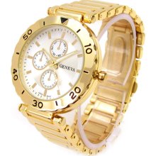 GOLD Bracelet 3D Designer Style Geneva Women's Fashion WATCH - Gold - Metal - 7.5