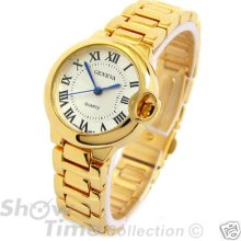 Gold Geneva Small Case Classic Roman Dial Women's Bracelet Watch