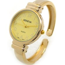 Gold Metal Band Slim Case Geneva Women's Bangle Cuff Watch