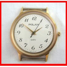 Gold Plated Au Vintage Russian Poljot Quartz Men Wristwatch. Perfect Condition.