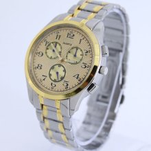 Gold Round Dial Men Quartz Wristwatch Adjust Band Battery Included Watch Ng19