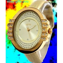 Gold Tone Dial Yellow Band Women Fashion Crystal Case Fashion Watch Fw587a