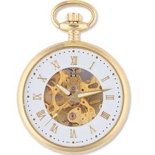 Gold tone mechanical movement pocket watch with skeleton dial &