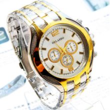 Golden Water Quartz Hour Dial Day Analog Luxury Sport Men Steel Wrist Watch