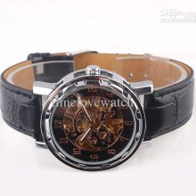 Good Quality Black Rose Golden Dial Automatic Leather Mechanical Wri