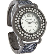 Gruen II Ladies Crystal Bezel Black Finish Hinged Cuff Watch/Bracelet Set GRT906