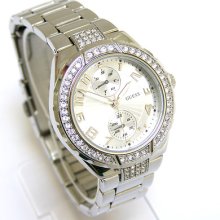 Guess Crystals Silver Face Multiple Dial Steel Ladies Watch