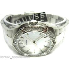 Guess Ladies W12617l1 Silver Band Mopearl Dial Crystals Watch