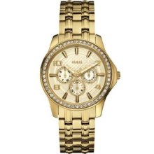 Guess U0147l2 Gold Tone Polished Chronograph Ladies Watch In Original Box