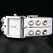 Guess Watch Ladies Studed Crystals White Leather U85120l1 Montre Uhren