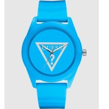 Guess Womens Gloss Icon Blue Poly-carbonate Case Genuine Leather Strap Watch