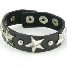 H568 Metal Star W/ Flat Stud Men/women Black Wristband / Bracelet / Lolita