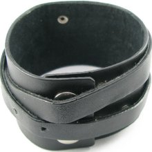 H985 Rock Cross Row Black Leather Men/women Double Button+buckle Wristband Cuff