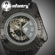 Hand Winding Mens Sport Luminous Russia Army Mechanical Wrist Watch Black Rubber