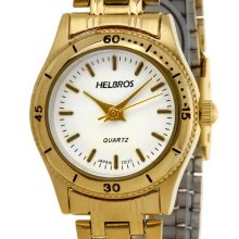 Helbros Ladies' Goldtone Bracelet Watch with White Dial - Gold - Stainless Steel