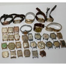 Huge Lot Vintage Mens Watches Wristwatch Watch Curvex Gruen Bulova and More Art Deco