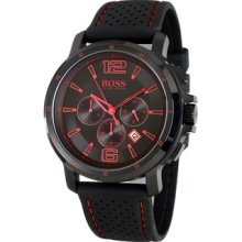 Hugo Boss 1512597 Black Dial Chronograph Date Black-red Rubber Strap Men's Watch