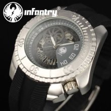 Infantry Mens Gunmetal Stainless Steel Hand-winding Skeleton Watch Silver