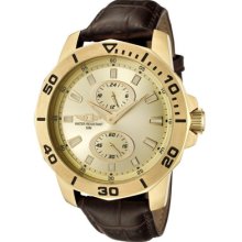 Invicta Men's 18k Gold Plated Dial And Case Brown Leather