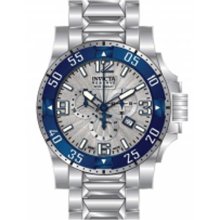 Invicta Men's Reserve Excursion Chronograph Stainless Steel Case and Bracelet Silver Dial Blue Bezel 10896
