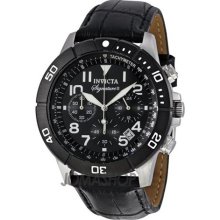 Invicta Signature II Black Dial Chronograph Leather Strap Men's W ...