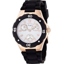 Invicta Women's 0715 Angel Rose Gold-tone Black Polyurethane 3 Eye Hot Watch