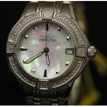 Invicta Womens Ii Diamond Accented Mother-of-pearl Dial Stainless Steel Watch